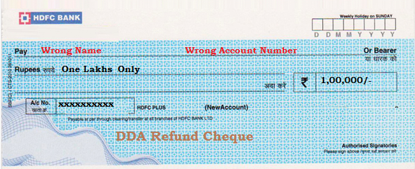 DDA Refund Wrong Cheque