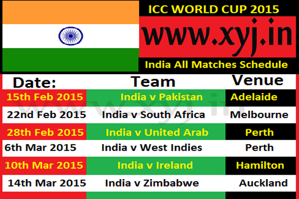 India Matches Schedule, world cup 2015 India Matches Schedule