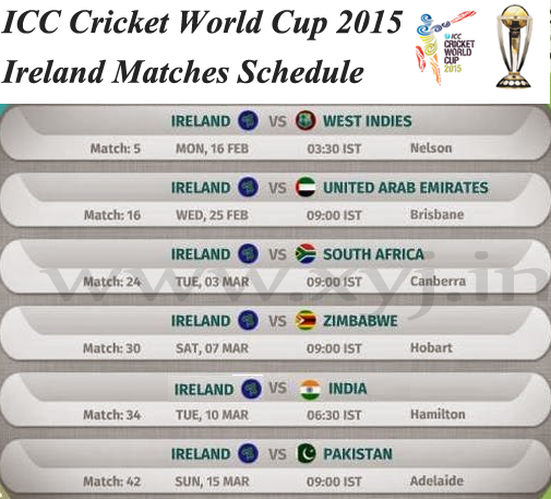 Ireland Matches Schedule, world cup 2015 Ireland Matches Schedule