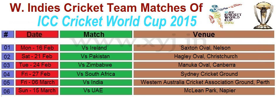 Icc Cricket World Cup 2015 West Indies Matches Schedule