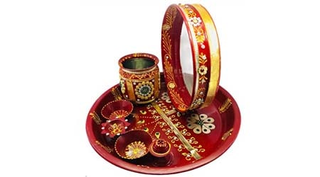 Dhandevi Stainless Steel Karwa Chauth 7 Pieces Decorative Pooja Thali Set