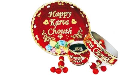 Mancloem Handcrafted Decorated Written Designer Karwa Chauth Thali Set