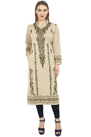 Rebecca Womens Latest Winter Wear Woolen Long Straight Kurti