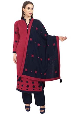 Rosary Womens Latest Winter Wear Woolen Long Straight Embroidered Kurti With Palazzo
