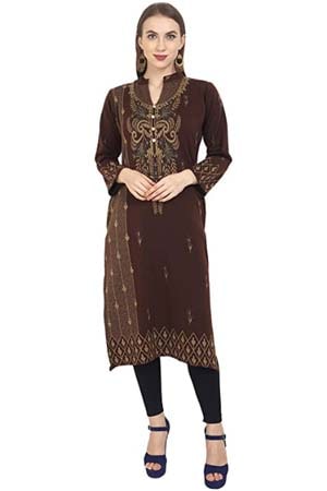 Rosary Womens Latest Winter Wear Woolen Long Straight Printed Kurti