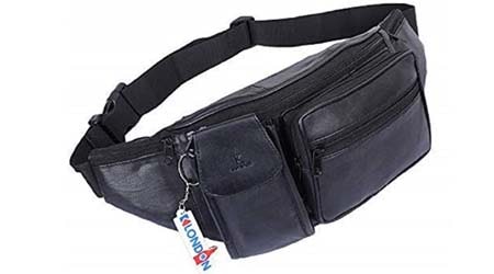 K London Stylish Real Leather Black Waist Bag