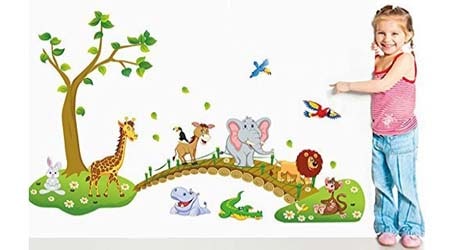 Paper Plane Design Jungle Animals Wall Stickers for Kids