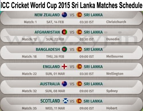 Sri Lanka Matches Schedule, World Cup 2015 Sri Lanka Matches Schedule