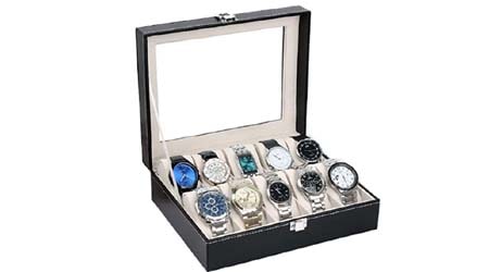 ORPIO (LABEL) PU Leather 10 Slots Wrist Watch Display Box Storage